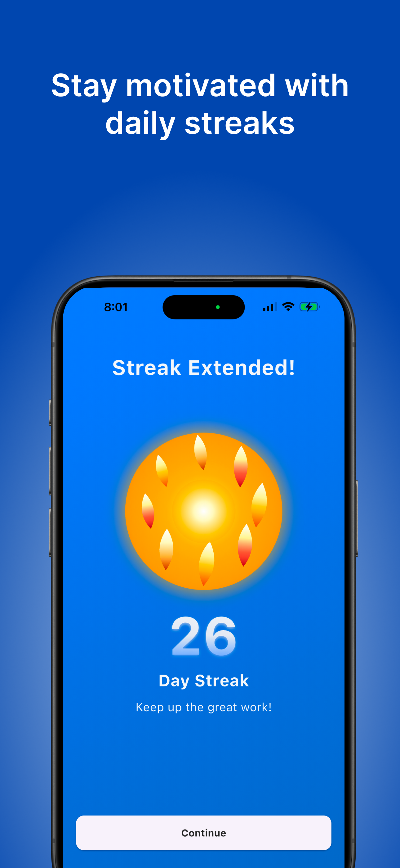 Streak celebration screen
