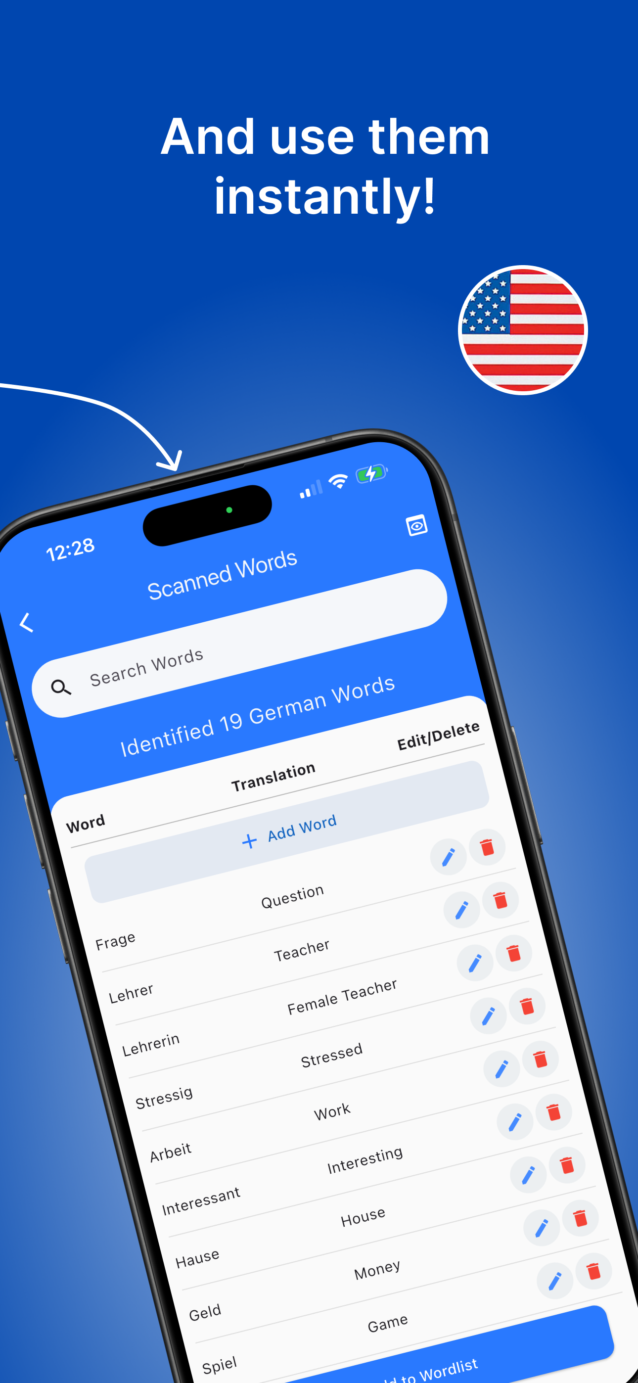 Word management interface